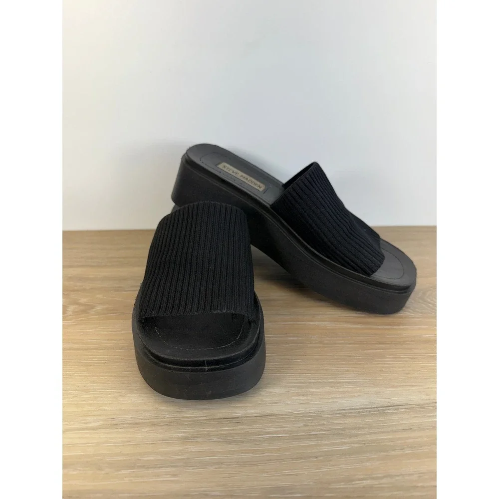 Steve Madden Platform Sandals Knit Slip On Black Vintage Y2K Retro Chunky 6.5